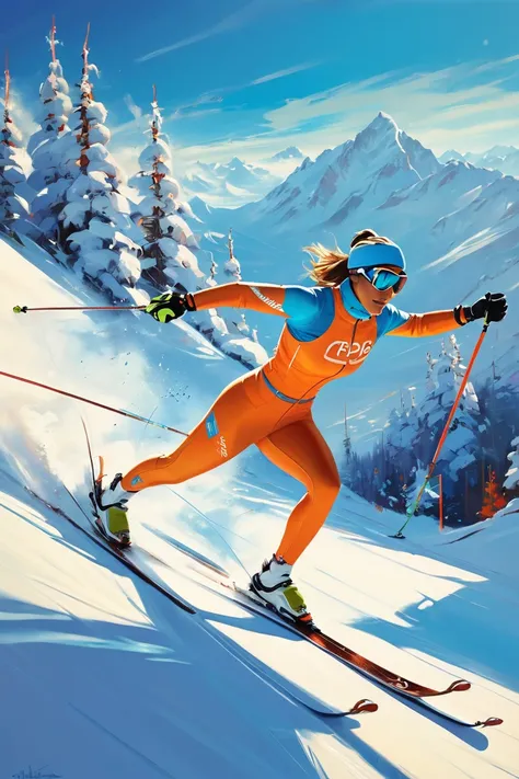 Ski Sprint, by rhads.
best quality, masterpiece, intricate details, ultra-detailed