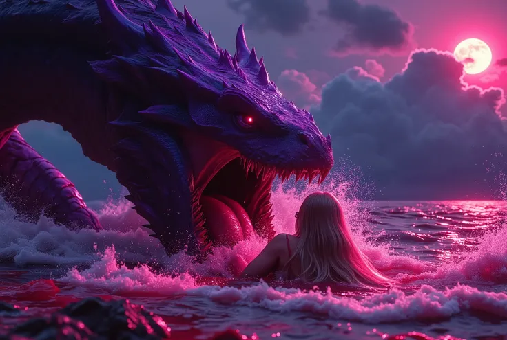 (Best Picture Quality,4K,8K,Hi-Res,Masterpiece:1.2),Ultra-Detailed,(Realistic,Photorealistic,Photorealistic:1. 37),A neon-colored, Gore,Eerie,Horror,Stormy Sea,Moon View,Sacrificed Princess Andromeda,The most beautiful princess in the world with blond hair...