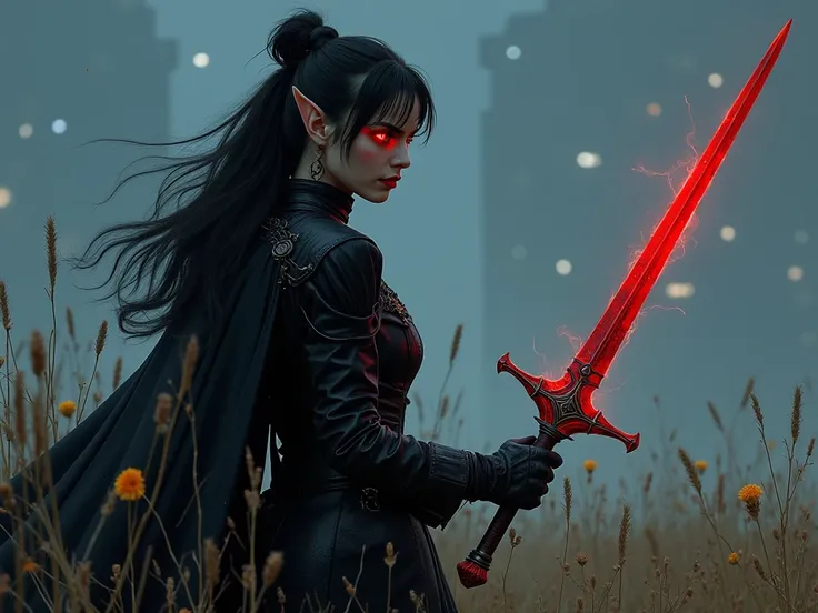 
a close up of a vampire holding a sword in a field, magic : the gathering art, magic the gathering art, magic the gathering artwork, planeswalker, magic the gathering sorceress, magic the gathering concept art, mtg art, magic the gathering artstyle, magic...