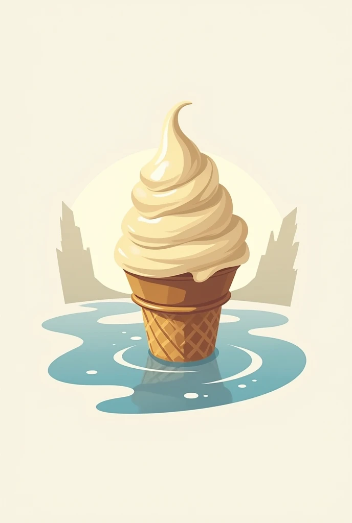 Draw an ice cream with the silhouettes of a river for a logo 