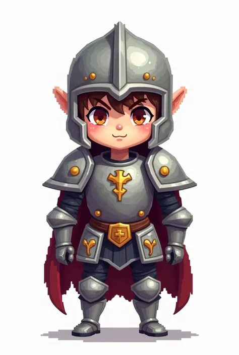 Hero character in a small size, remove its background make it white just the character and make its face looks like a hero. For its costume make it like a knight, I want its full body like the characters you showed me earlier. MAKE IT SMALL SIZE. 16x16 lik...