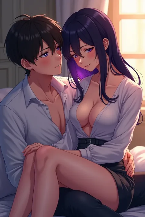  From anime sitting on your boyfriends penis without a black and purple hair blouse 