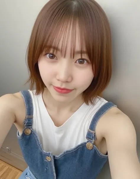 nsfw:1.2,  from below:1.4,front focus:1.5,(8k RAW photo,Live Shooting,  top quality, masterpiece:1.37), Extreme light and shadow,  full body shot :1.5,  shiny chestnut hair  ,  medium hair, , ( Clean brown eyes 、  sparkling eyes  , fine grain)、smile、  ultr...