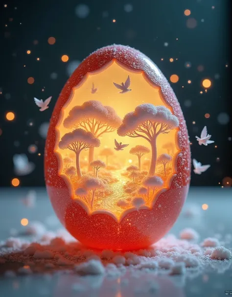 ZOZ_XUANHUAN A masterpiece within an eggshell: a miniature landscape unfolds, crafted with precision in hollow-carved Chinese craftsmanship. Tiny trees, birds, and streams swirl inside the delicate eggshell canvas, as if painted by tiny brushes. White pape...