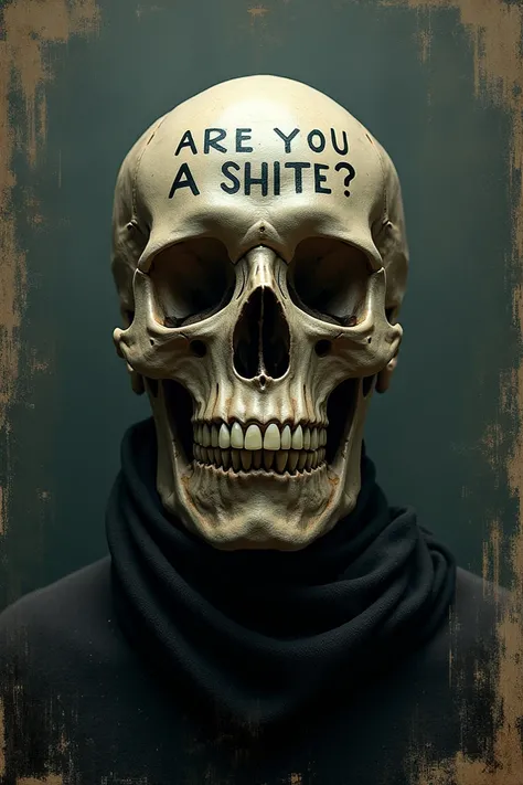 I want a picture that says Are you a Shiite, dont be afraid to flip the picture and behind the writing is a smiling skull 