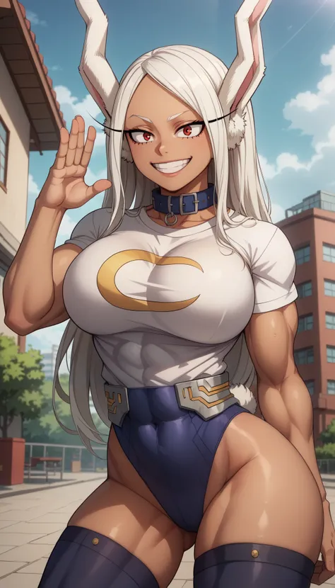  perfect eyes、 perfectly sexy face、 ultra detailed 、ultra perfect eyes、Rumi Usagiyama、calm、 boku no hero Academia 、 shiny hair 、( Big breasts ), showing cleavage、 tight waist 、 thin waist 、 shiny skin、Beleza、erotic、 looking at the viewer、 long hair、 animal...