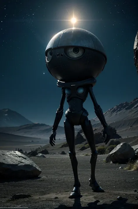 an alien is standing on a fantasy planet, in pixar style