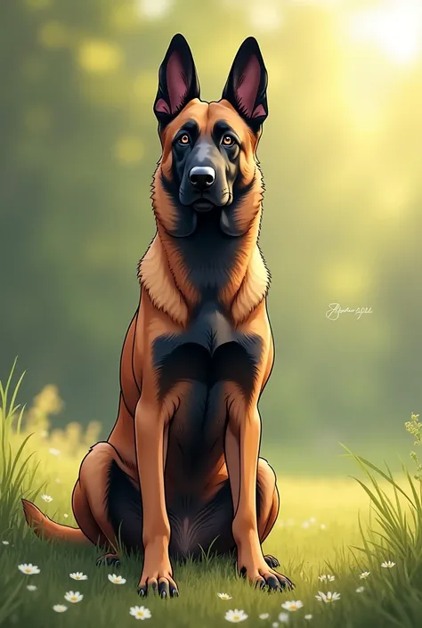 Gerna a Belgian Mallinois shepherd dog for easy drawing, with a nice background