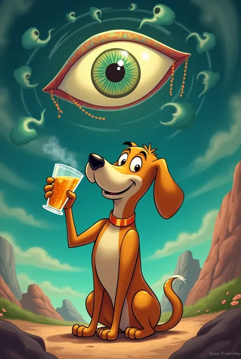 Draw a picture of the dog Courage drinking tequila and the Turkish eye
