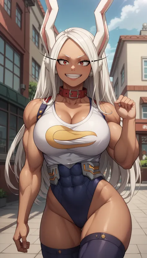  perfect eyes、 perfectly sexy face、 ultra detailed 、ultra perfect eyes、Rumi Usagiyama、calm、 boku no hero Academia 、 shiny hair 、( Big breasts ), showing cleavage、 tight waist 、 thin waist 、 shiny skin、Beleza、erotic、 looking at the viewer、 long hair、 animal...