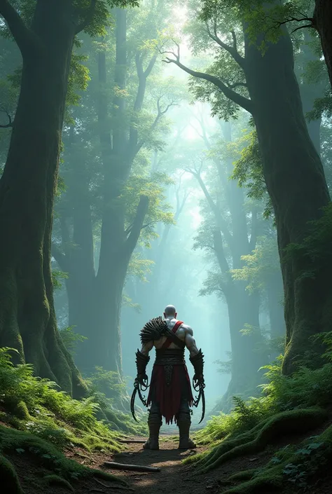 Create a forest with a creature like Kratos from Good of Wars

