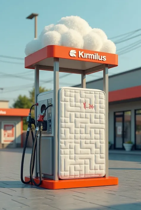 Give me the image of a gas pump that looks like a mattress and the mattress must be a Kumulus brand 
