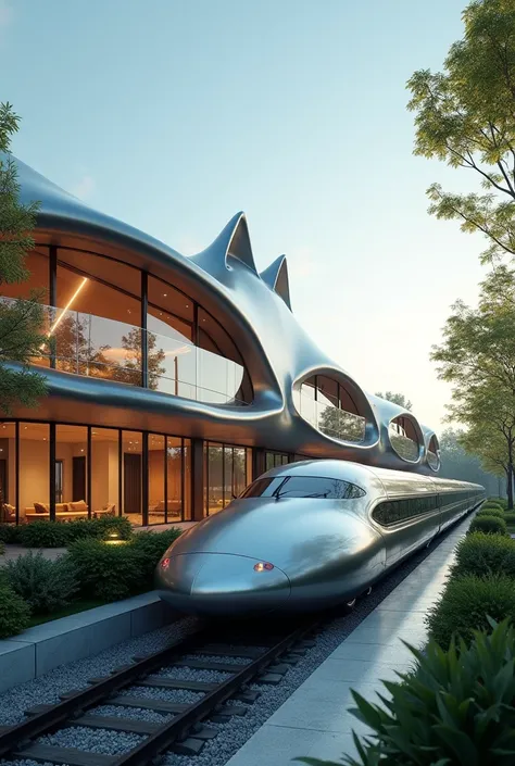  high-resolution image generation :  cat shaped bullet train

Inspired by the sophisticated design of、 smooth aerodynamic curves 、 Reflective metal surfaces 、Futuristic cat shaped house featuring large glass panels : 

 Surrounded by a tranquil suburban se...