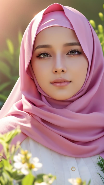 arafed woman in pink hijab in butterfly field, beautiful digital painting, beautiful art uhd 4k, beautiful digital artwork, beautiful digital illustration, very beautiful portrait, beautiful detailed portrait, beautiful digital art, very digital art beauti...