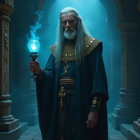 elderly man. hunched over by age , very thin. sereno.  priest of death . funeral guide .  sorcerer specialized in divine magic and necromancy ,  accompanies the souls of the deceased to cross the threshold to the afterlife. aura of mystery. ((posing epic )...