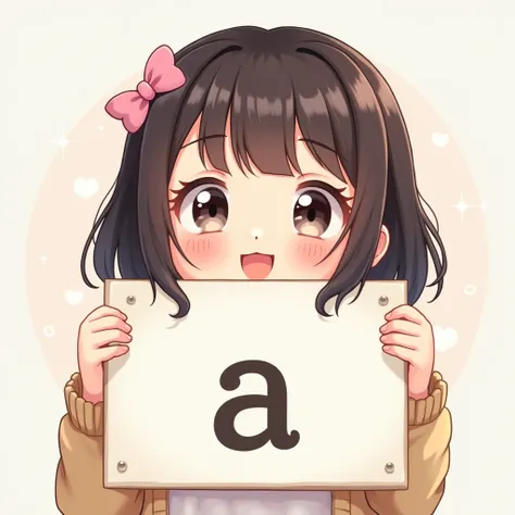 Smiling girl holding a board display , letters on the board "　Ａ　",anime