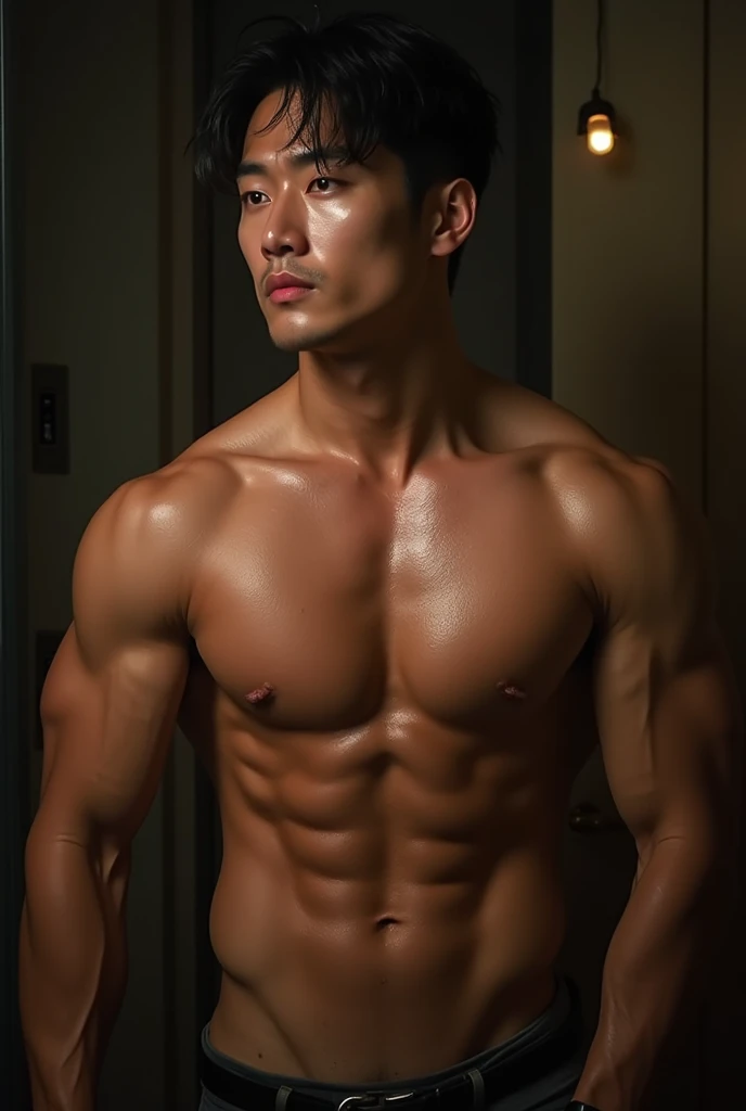 Korean handsome muscular man masturbating