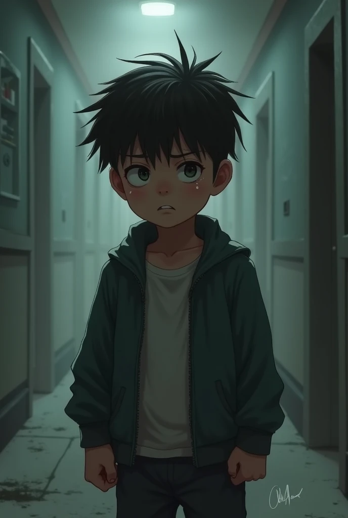 Draw a boy worried about the disappearance of his father