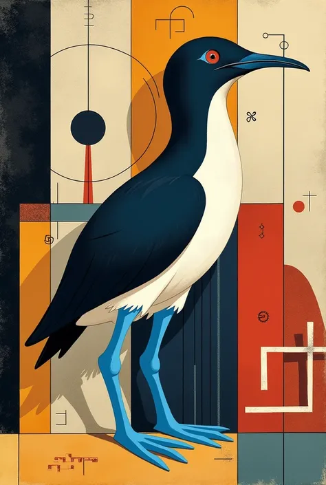 Blue-legged piquero with the Latin American constructivist style of Joaquin Torres Garcia