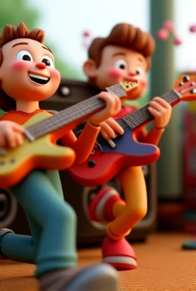 Create 3D cartoon photos playing the guitar