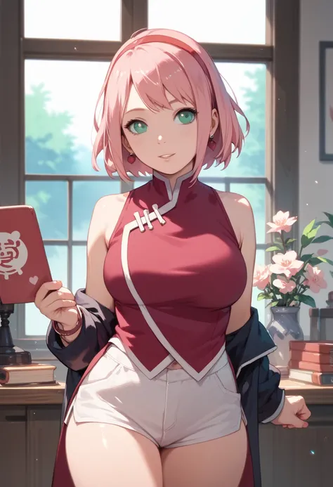 Sakura Haruno, with big breasts, with big hips,Pink hair