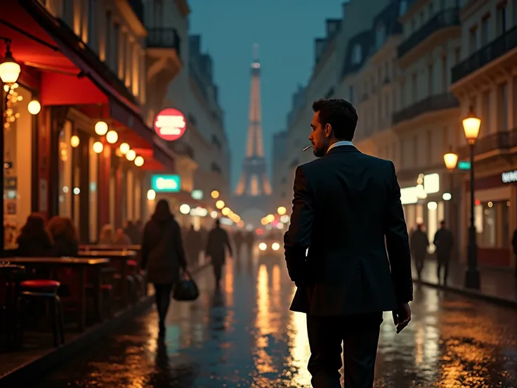 35 years old man in Paris, night