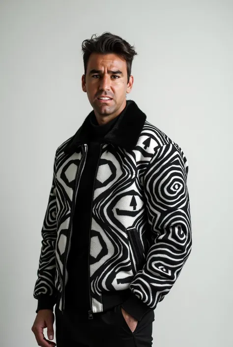 Man wearing black and white kangaroo poleron, 