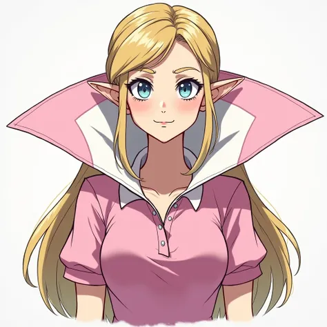 Anime, Princess Zelda wearing a Pink Polo with a Massive Popped Collar Polo thats taller than her head