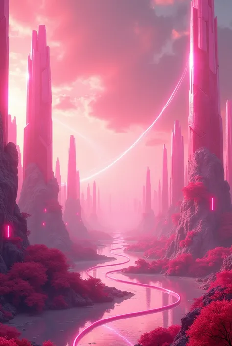 A high-quality pink futuristic landscape 