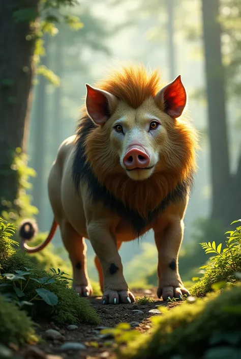 A creature half pig, half Lion, Standing in some German forrest