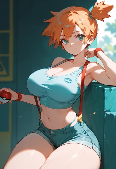 Misty from pokemon, ((big breasts)), ((thick thighs)), half naked