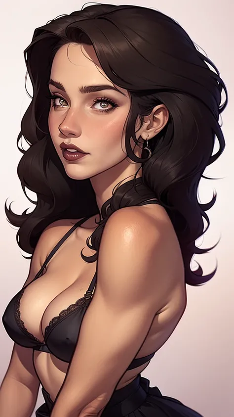 A closeup of a woman in a black top and a black bra, estilo de arte de charlie bowater, Estilo Charlie Bowater, retrato de vampiro, arte do personagem charlie bowater, Alena Aenami e Artgerm, Neoartcore e Charlie Bowater, Charlie Bowater cores ricas e prof...