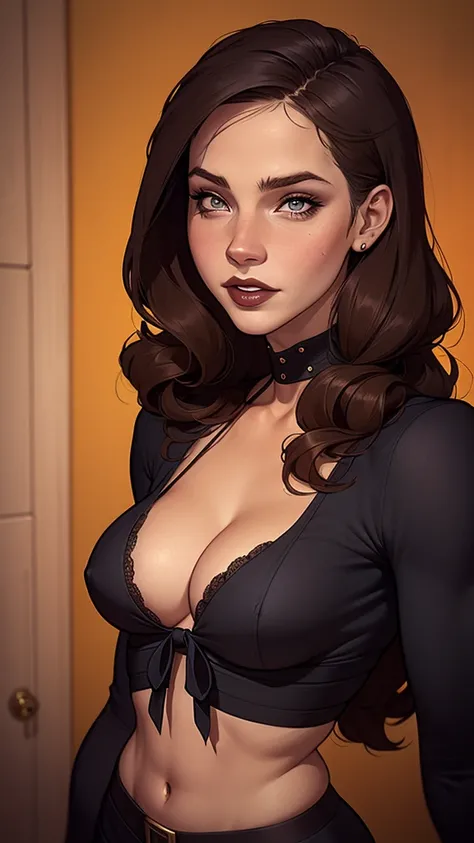 A closeup of a woman in a black top and a black bra, estilo de arte de charlie bowater, Estilo Charlie Bowater, retrato de vampiro, arte do personagem charlie bowater, Alena Aenami e Artgerm, Neoartcore e Charlie Bowater, Charlie Bowater cores ricas e prof...