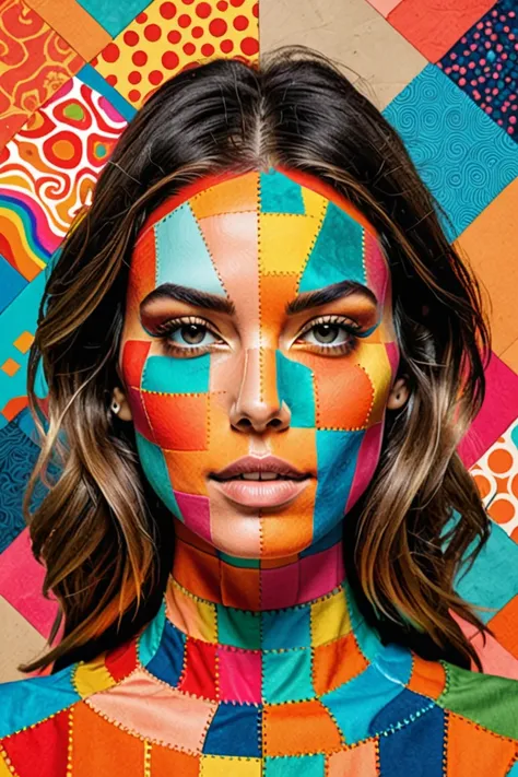 Make a psychedelic image look like a neutral persons face with patchwork