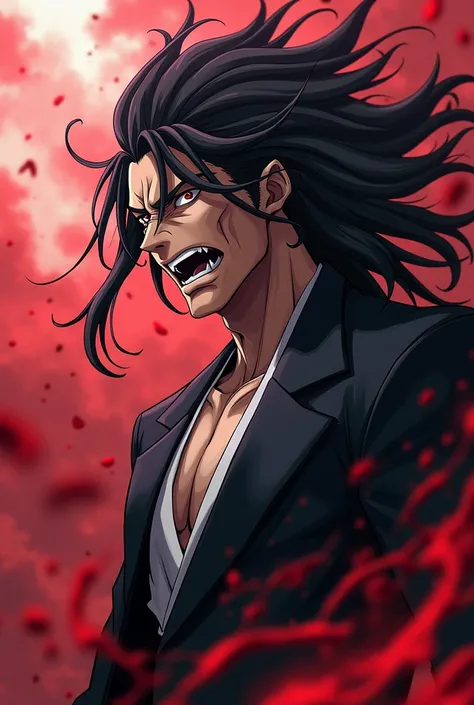 make pic of ichibe hiosube from bleach. [conditions]1. Bleach TYBW style 2. 4k 3. for wallpaper 4. make it realistic 5. background shoud be ichibes bankai 6. hi emotion should be rage or anger.