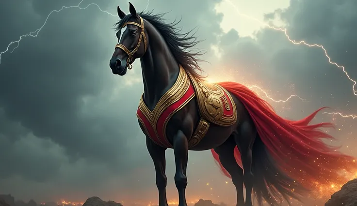 A horse wearing an a thor suit