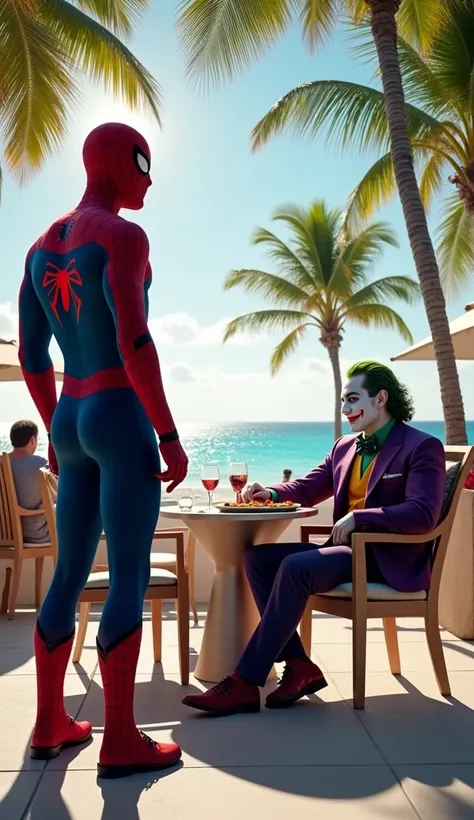 Spiderman saw that joker is sitting at the resort 