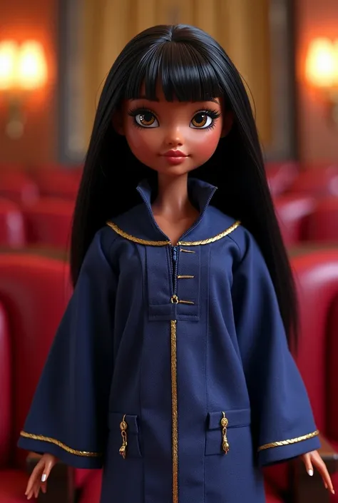  Create me a Bratz doll similar to the Jasmine doll but with almond shaped eyes wearing graduation costumes (Let the gown be navy blue ).  Put an auditorium background on it (executive). Use this same doll make it a little chubbier (not so much)  But do it...