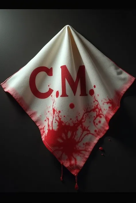 Bloodstained handkerchief with the initials C and M marked