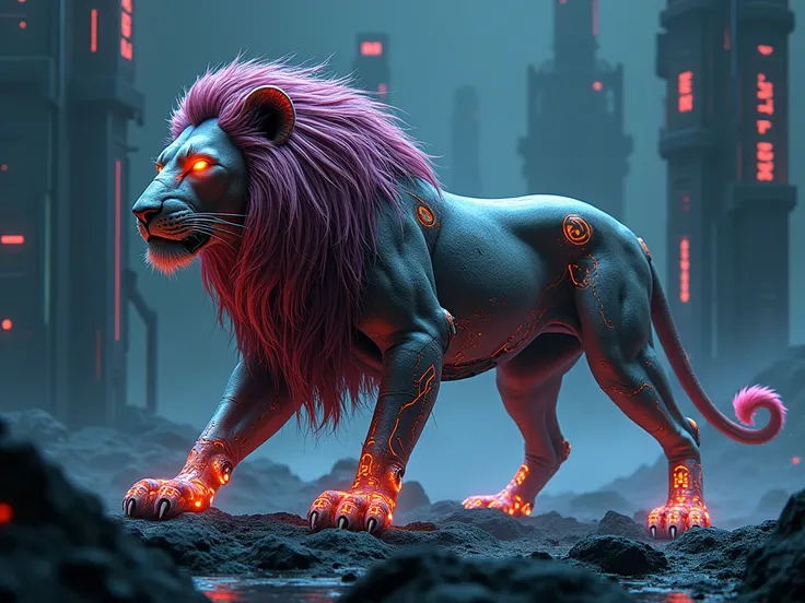 lion with colors ,  black and technological background