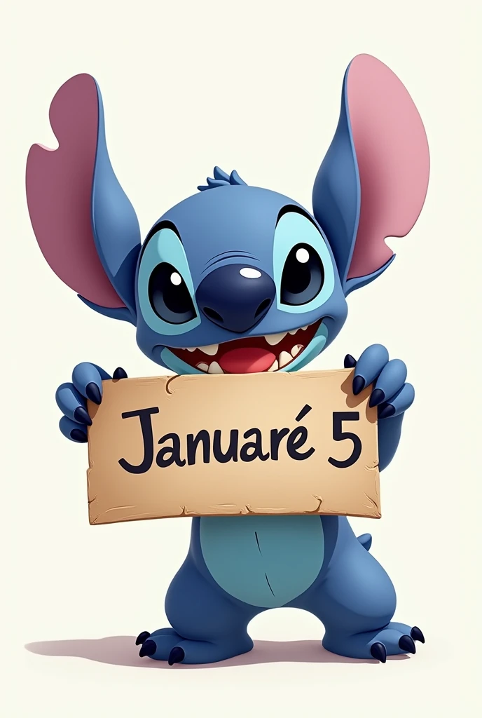  Stich holding a sign in French : "January 5 "