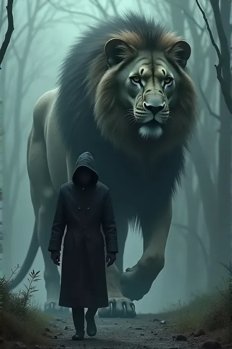 A man dressed in black casually walks with the most terrifying giant lion tail se 