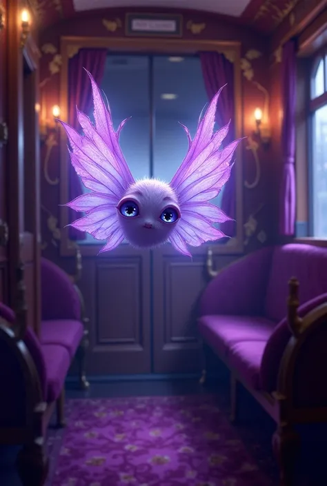 Eyes on wings inside a purple train