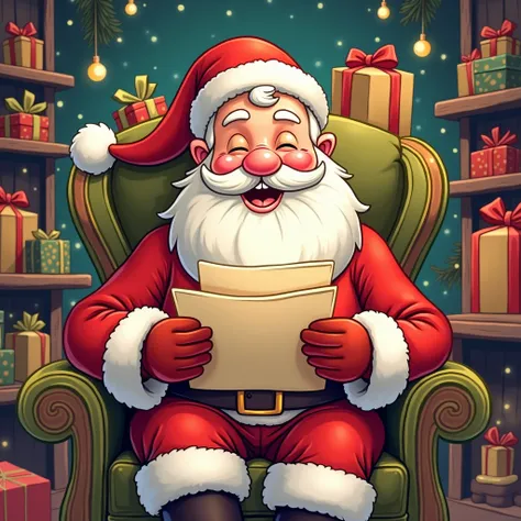 cartoon santa reads letters, illustration,  high detail, 8 k