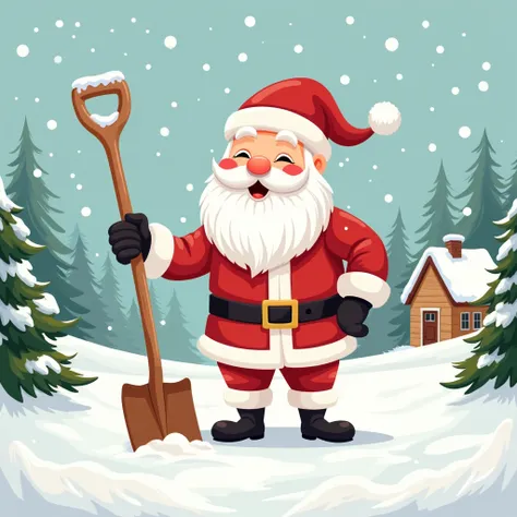 Cartoon Santa cleans snow with a shovel, illustration,  high detail, 8 k