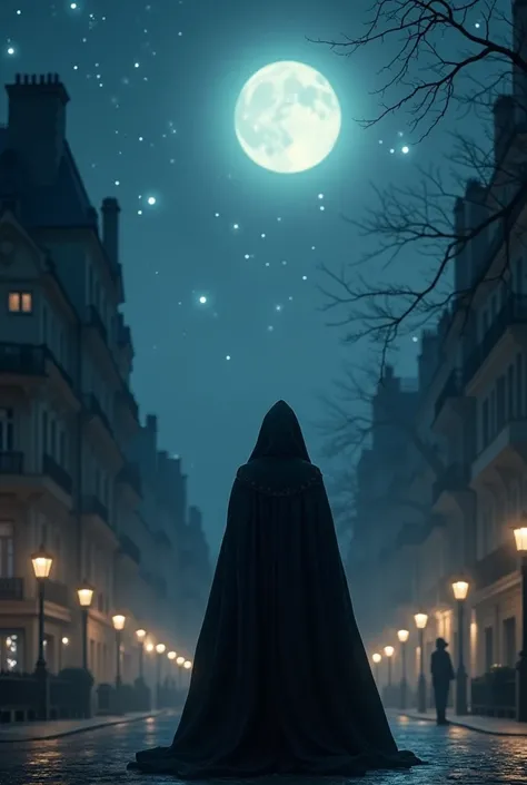  HIGH QUALITY, 8K ultra HD, a witch-style night in Paris with a full moon and lots of bright stars