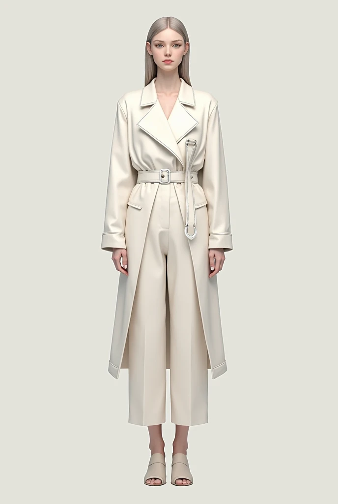 Costume design renderings，Women，Neutral style，The costume is simple，There are geometric graphic elements