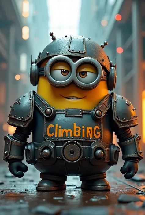  Generate a Warhammer 40000 ,  style minion to have his iron suit written on it "climbing"