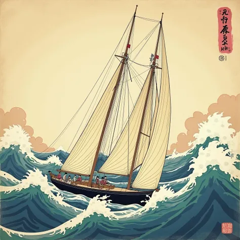 Monohull boat transat jacque vabre in old Japanese print