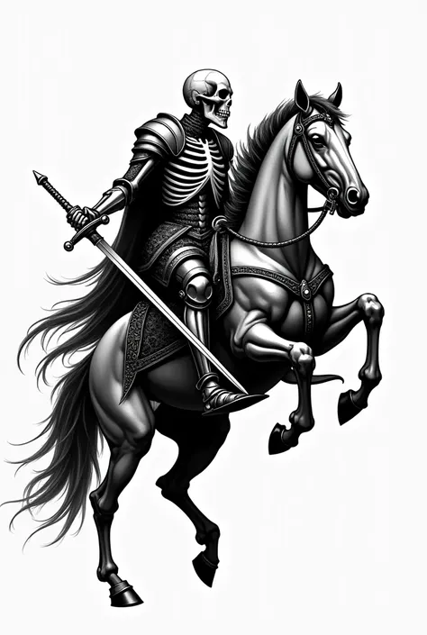 Knight half as a skeleton on a horse tattoo template